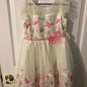 Jona Michelle Girls' Dress with Butterfly Accents - Pink and Cream